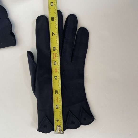 Shalimar Vintage Womens Gloves 50s 60s Navy Blue Embroidered Size 7 Made In USA - Picture 8 of 10